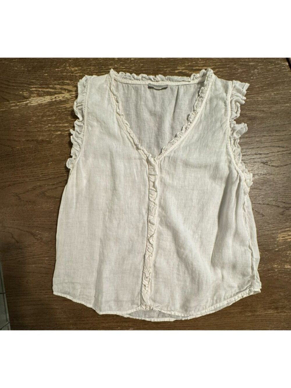 Outerknown White Linen Flutter Ruffle Top V Neck Button Up Minimalist Coastal M